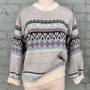 Vintage Fair Isle Jacquard Crew Neck Pullover Sweater